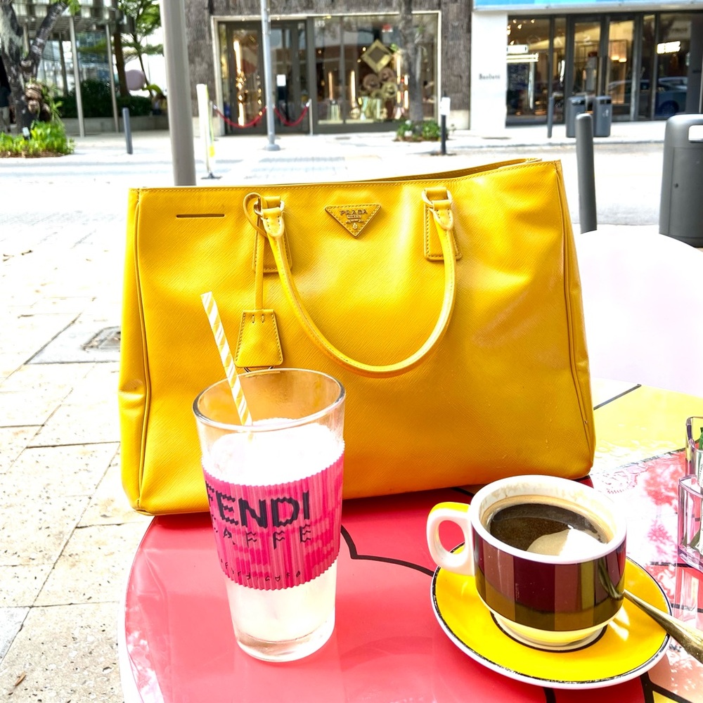 Authentic Prada Lux Open Tote Saffiano Leather Medium in Yellow